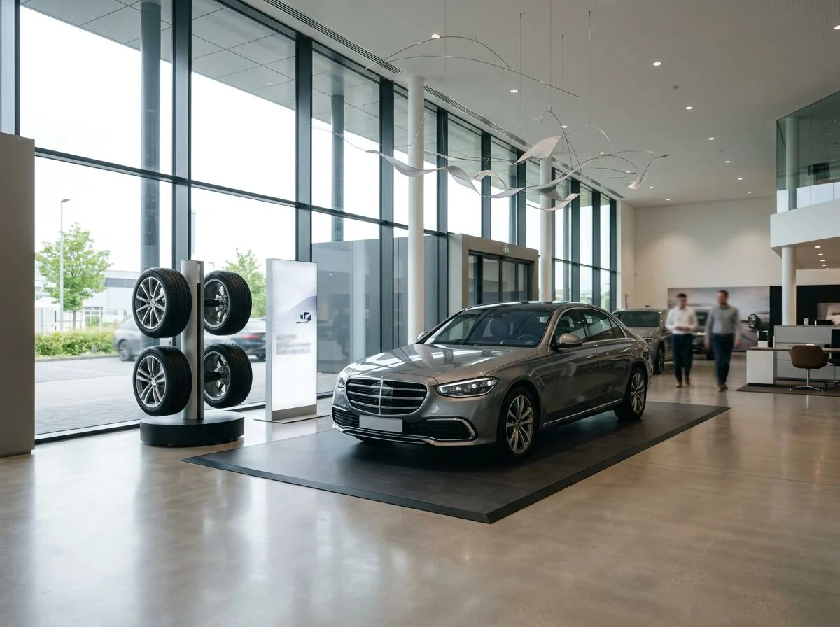 Voiture sur une plateforme de présentation en concession