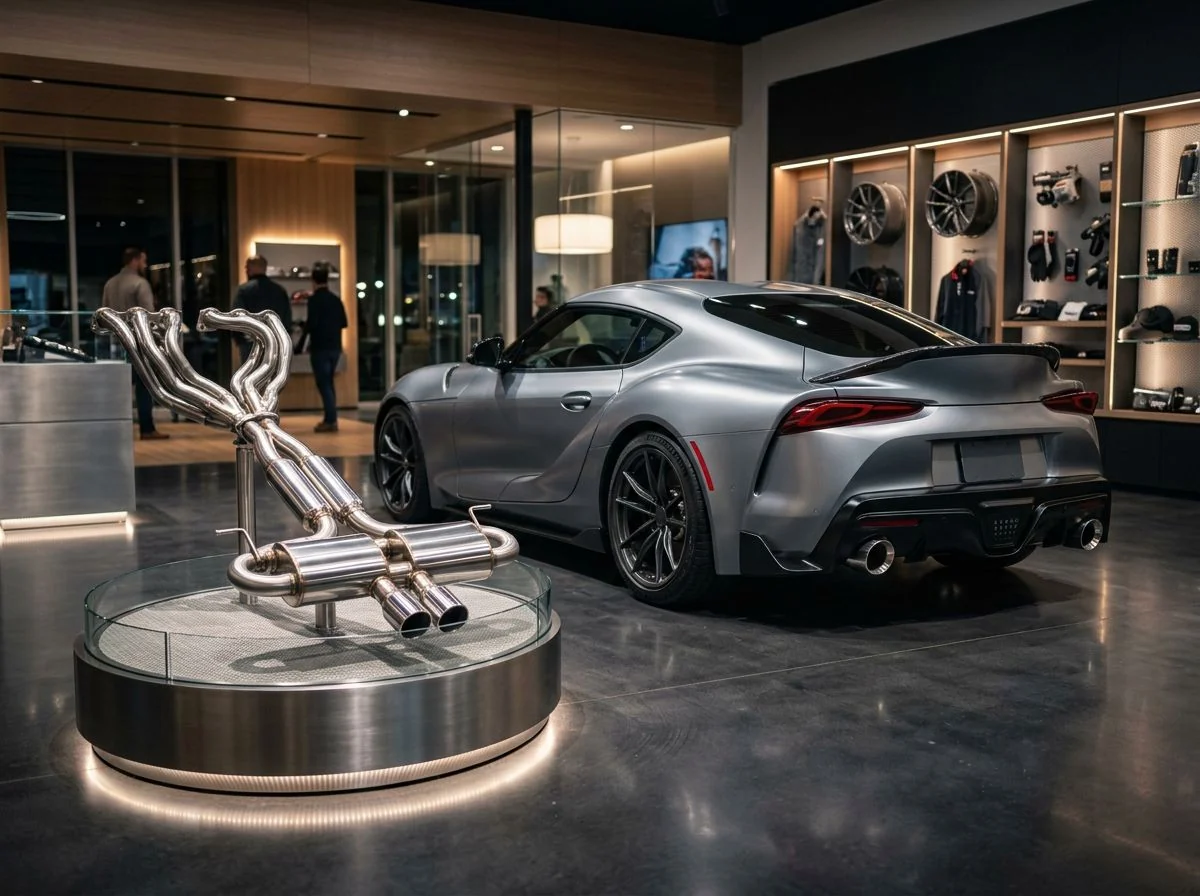 Pièces et accessoires automobiles présentés sur un stand