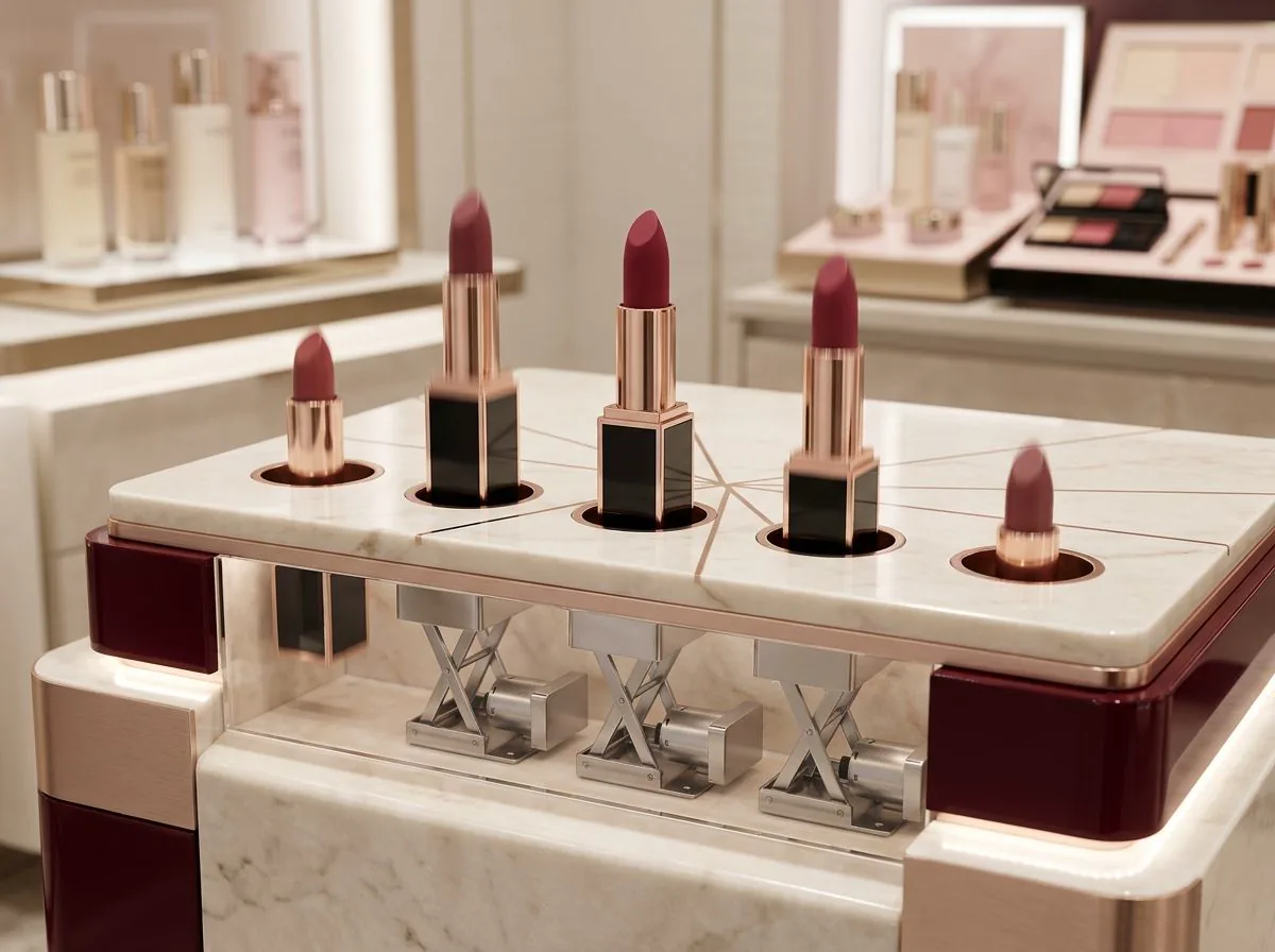 Présentoir motorisé de produits de maquillage