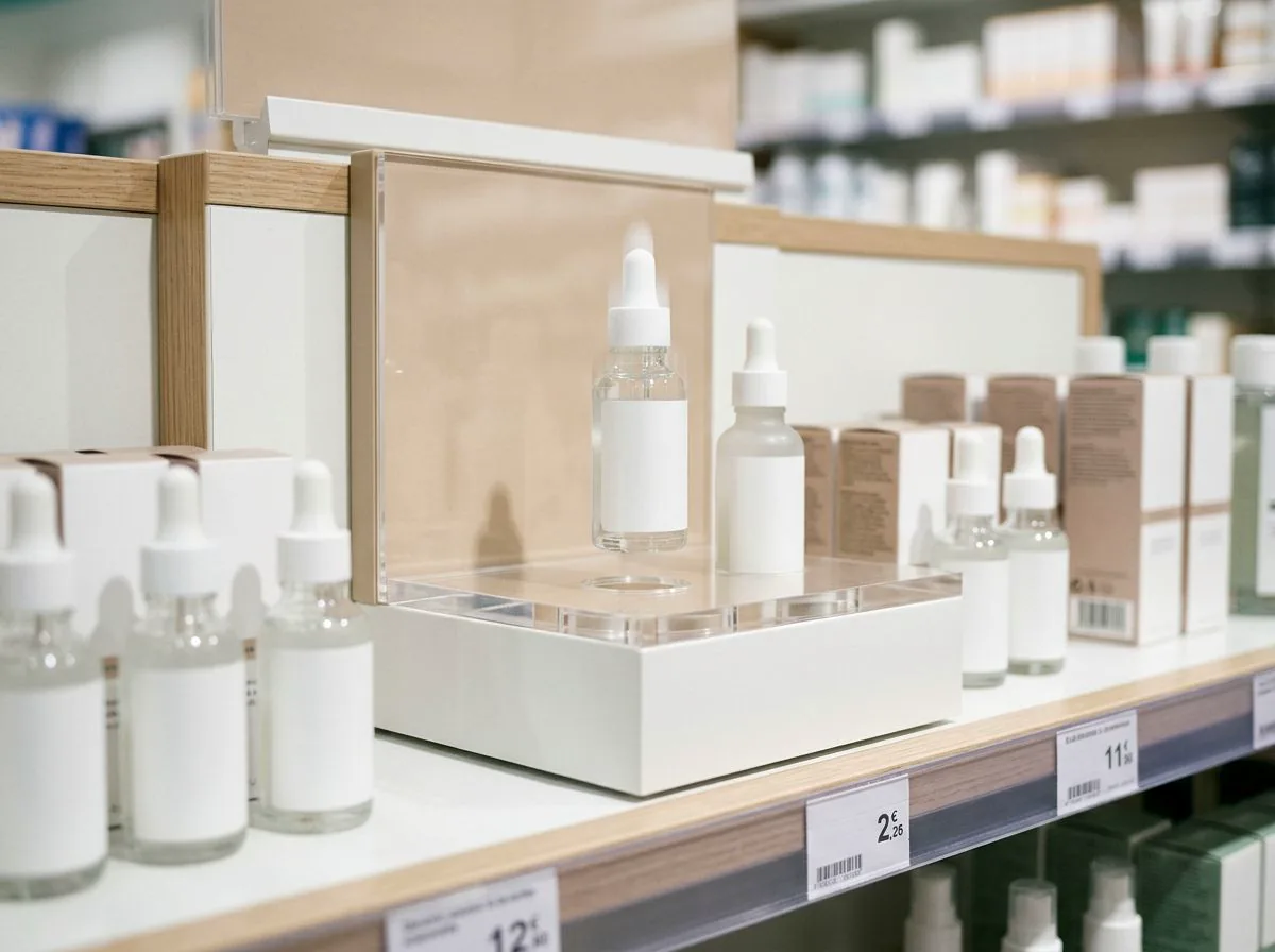Produit de soin animé dans un linéaire cosmétique