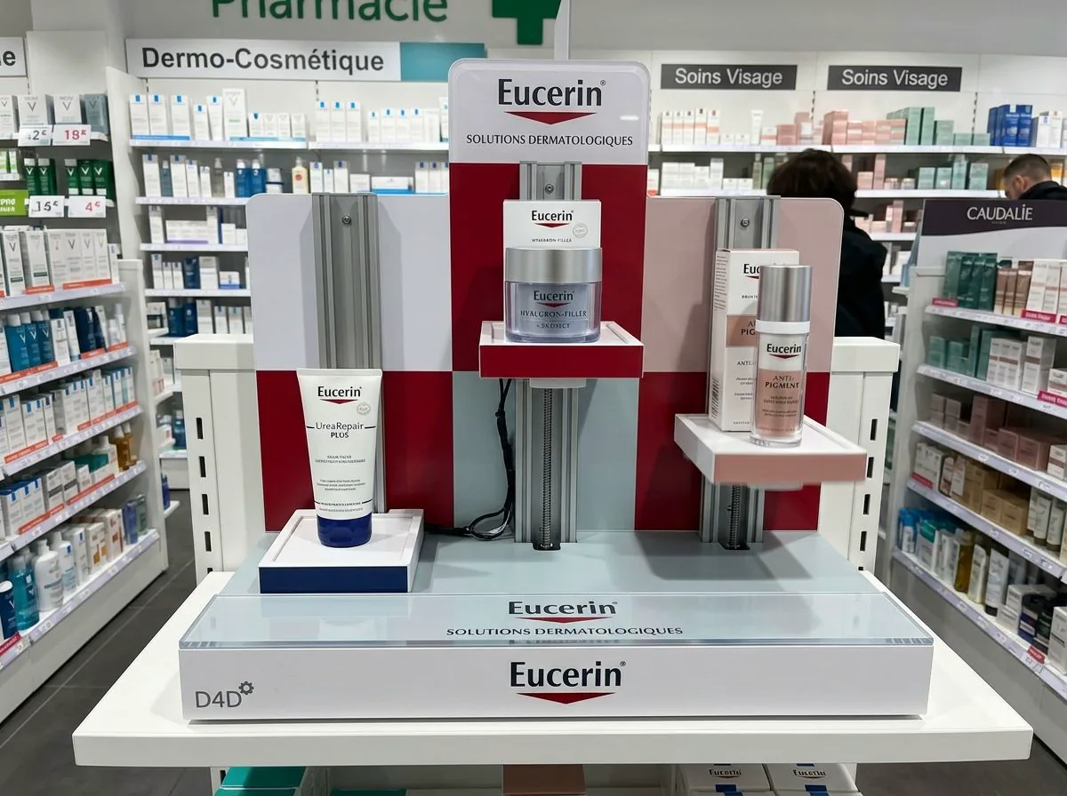 Présentoir Eucerin avec mouvements verticaux