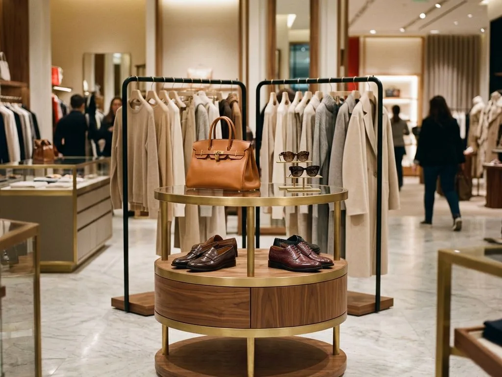 Présentoir circulaire pour chaussures et accessoires dans une boutique