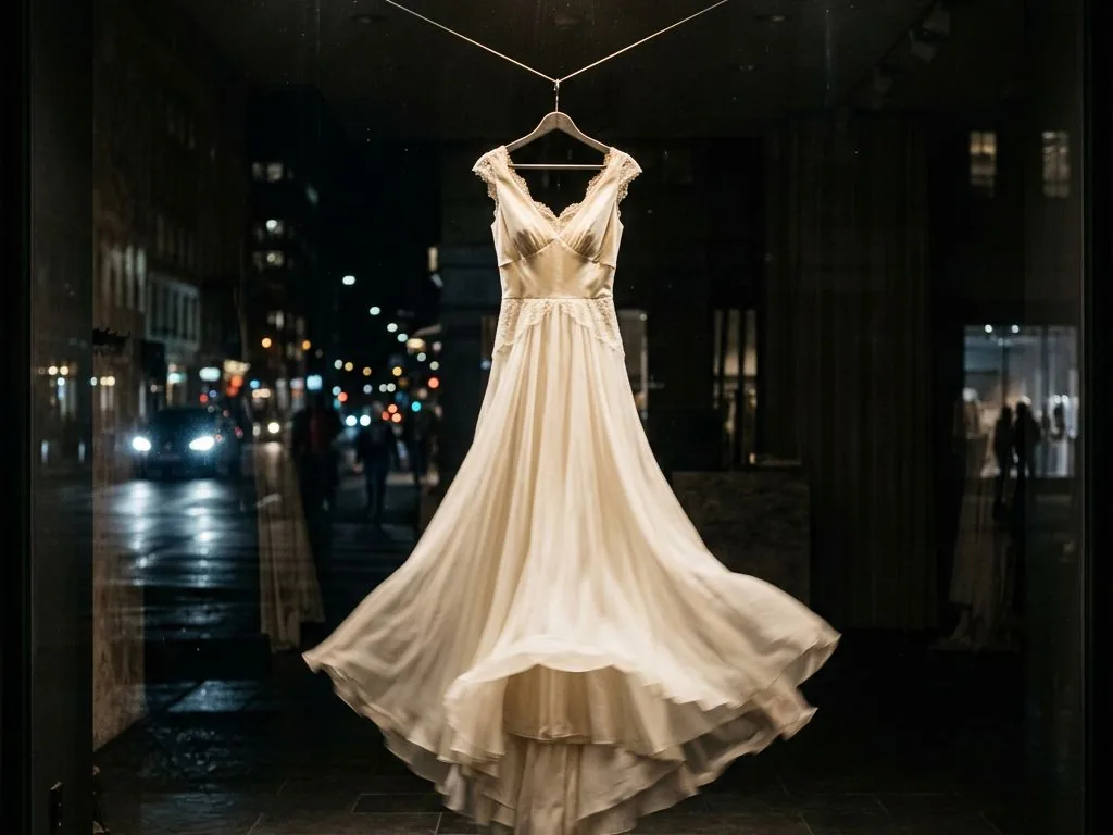 Robe mise en scène dans une vitrine de prêt-à-porter