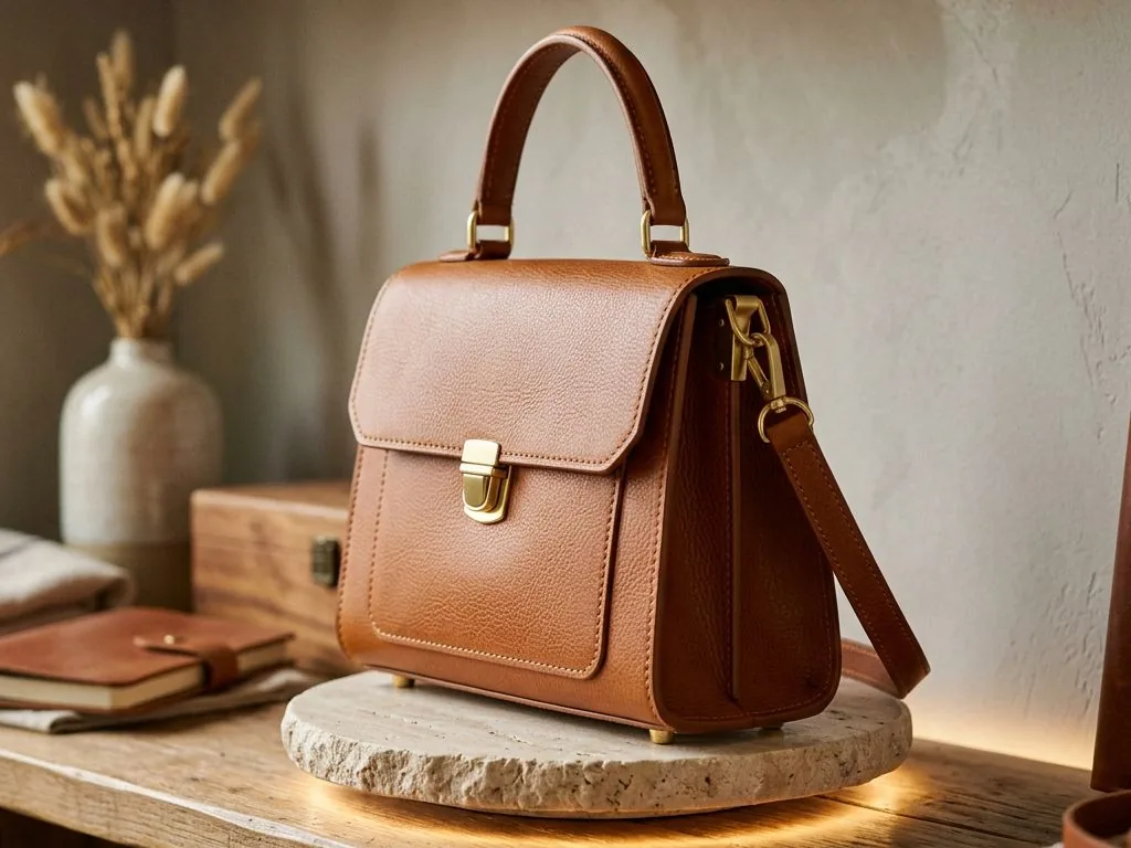 Sac à main présenté sur un plateau tournant
