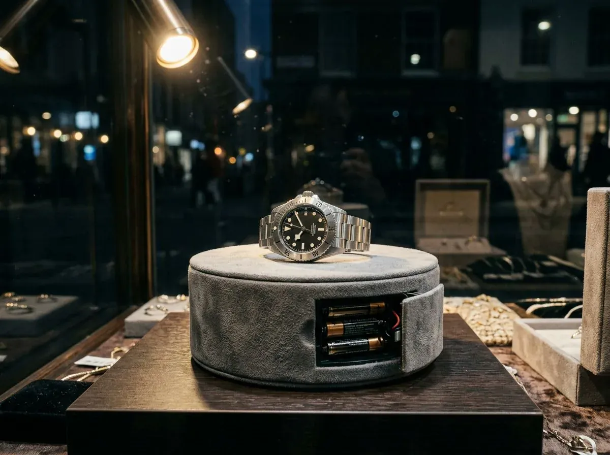Plateau tournant à piles sans câble dans une vitrine